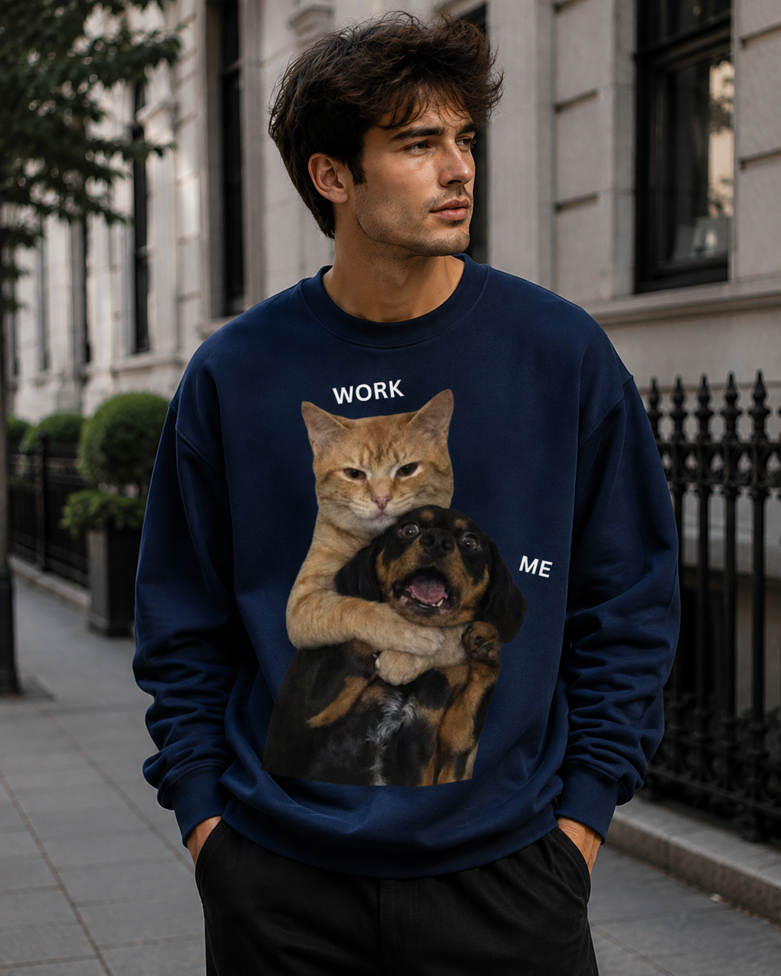Work Meow, Play Woof – Funny Cat & Dog | Unisex Sweatshirt