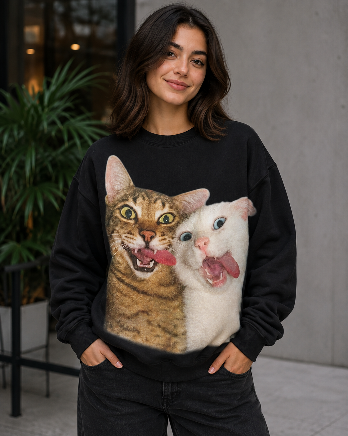 Funny Cat & Dog Best Friends Sweatshirt | Unisex Sweatshirt