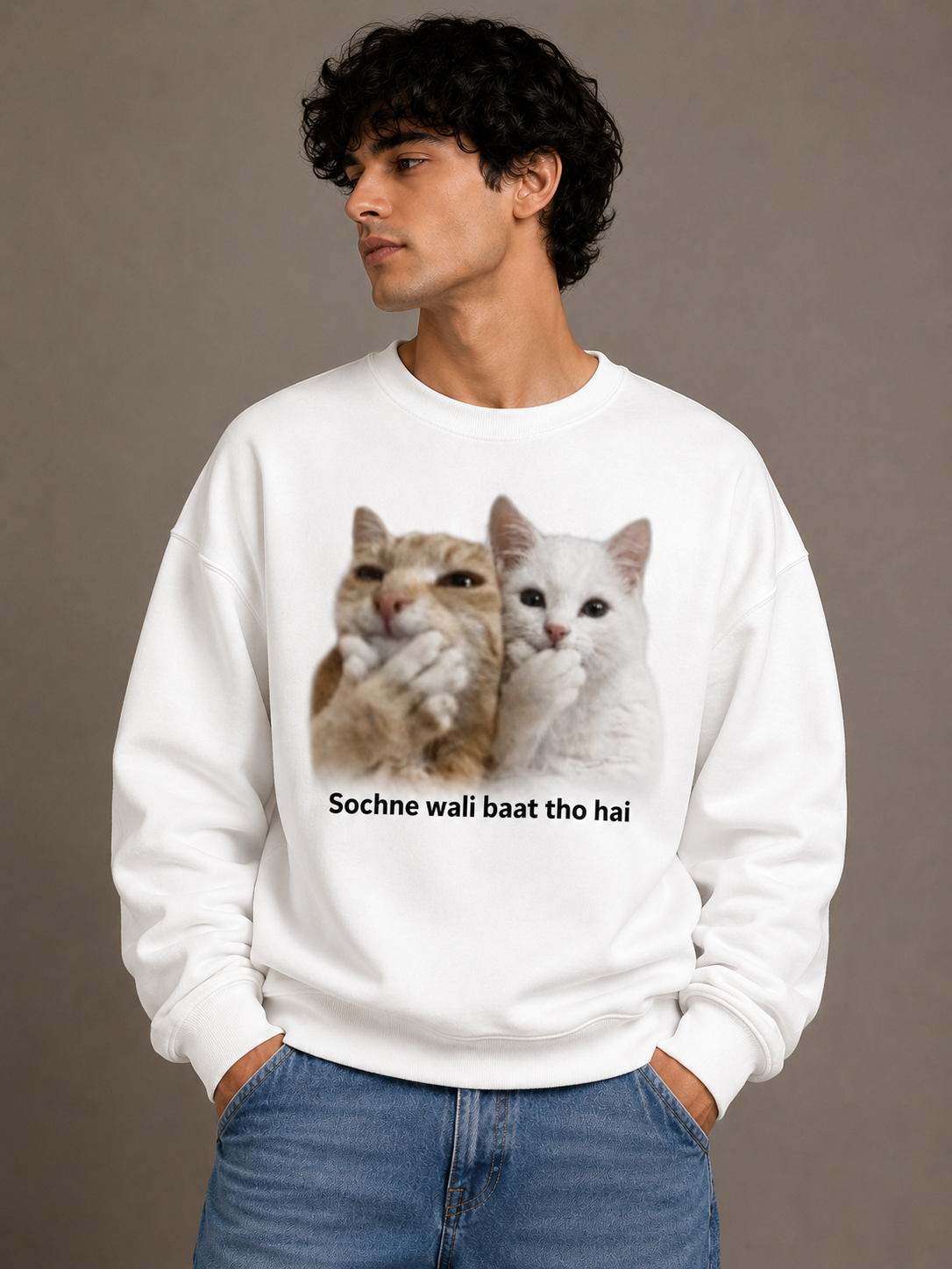 Sochne Wali Baat Tho Hai Cat Graphic Sweatshirt | Unisex Sweatshirt