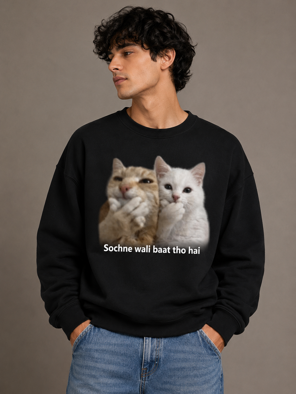 Sochne Wali Baat Tho Hai Cat Graphic Sweatshirt | Unisex Sweatshirt