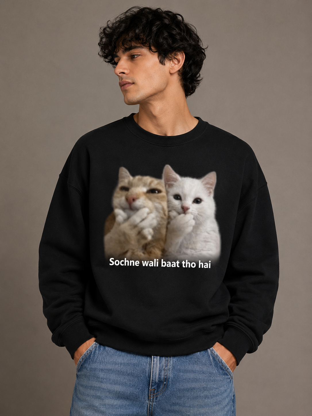 Sochne Wali Baat Tho Hai Cat Graphic Sweatshirt | Unisex Sweatshirt