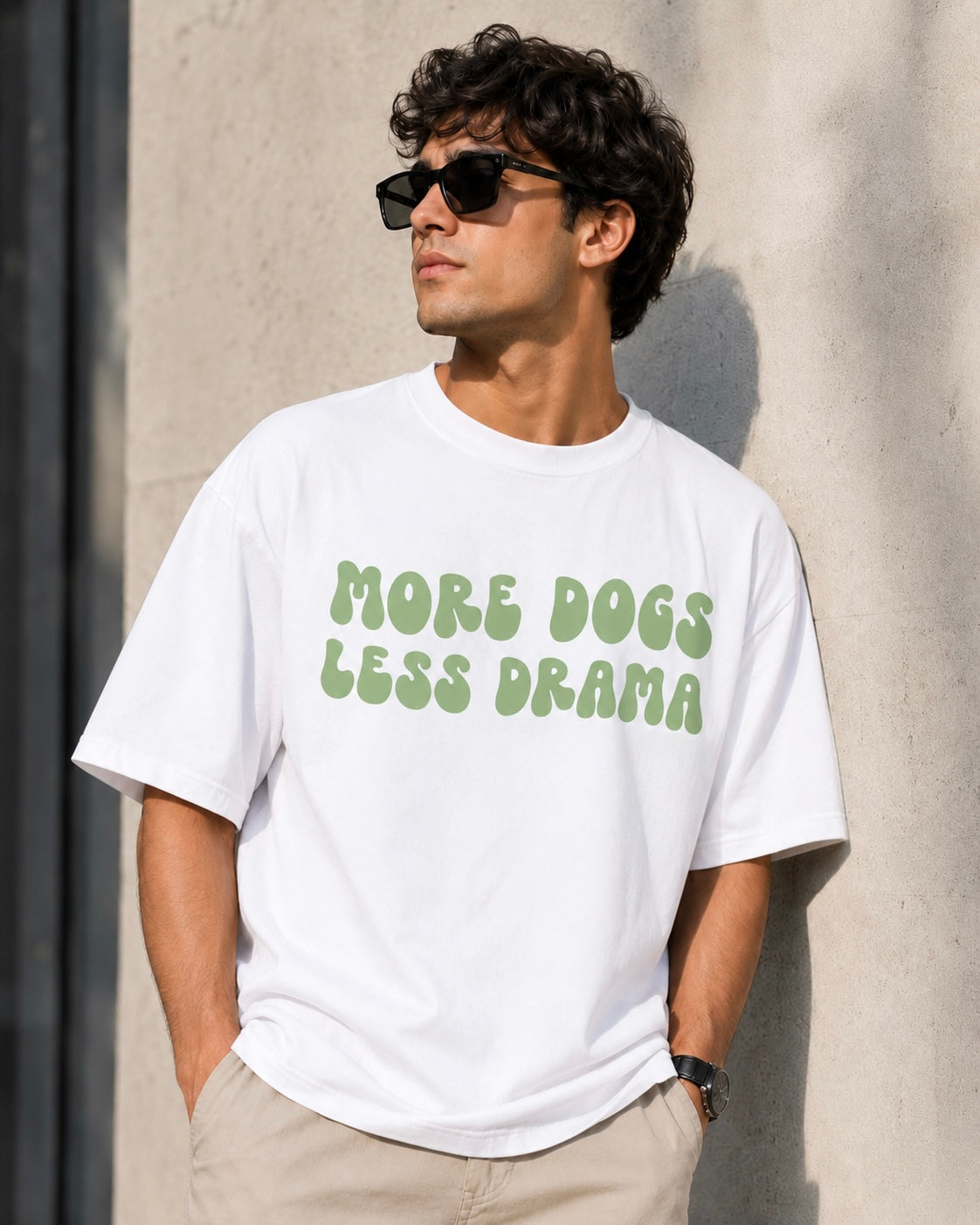 More Dogs, Less Drama – Funny Dog Lover Unisex Oversized T-Shirt 🐶💚🖤