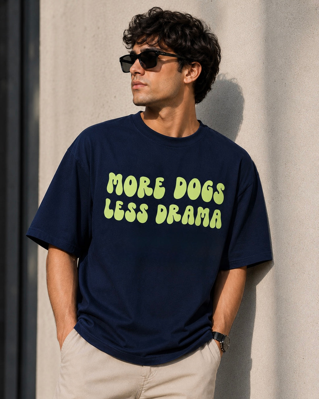 More Dogs, Less Drama – Funny Dog Lover Unisex Oversized T-Shirt 🐶💚🖤